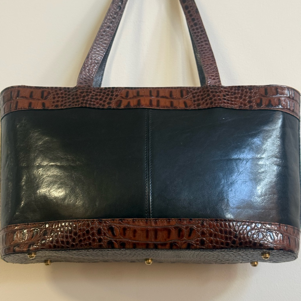 Brahmin Tucson Collection Black And Brown Croc-Embossed Bag
